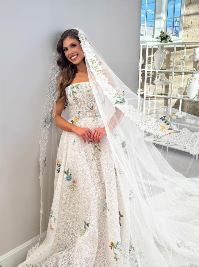 Stunning A Line Strapless Colorful Floral Lace Wedding Dress DP5300