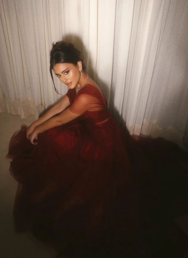 Unique Burgundy A Line Ethereal Tulle Long Prom Dress Evening Dress DP6935