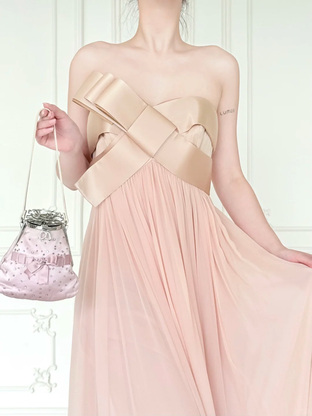 Sweety Light Pink A Line Strapless Chiffon Prom Dress Evening Dress DP6443