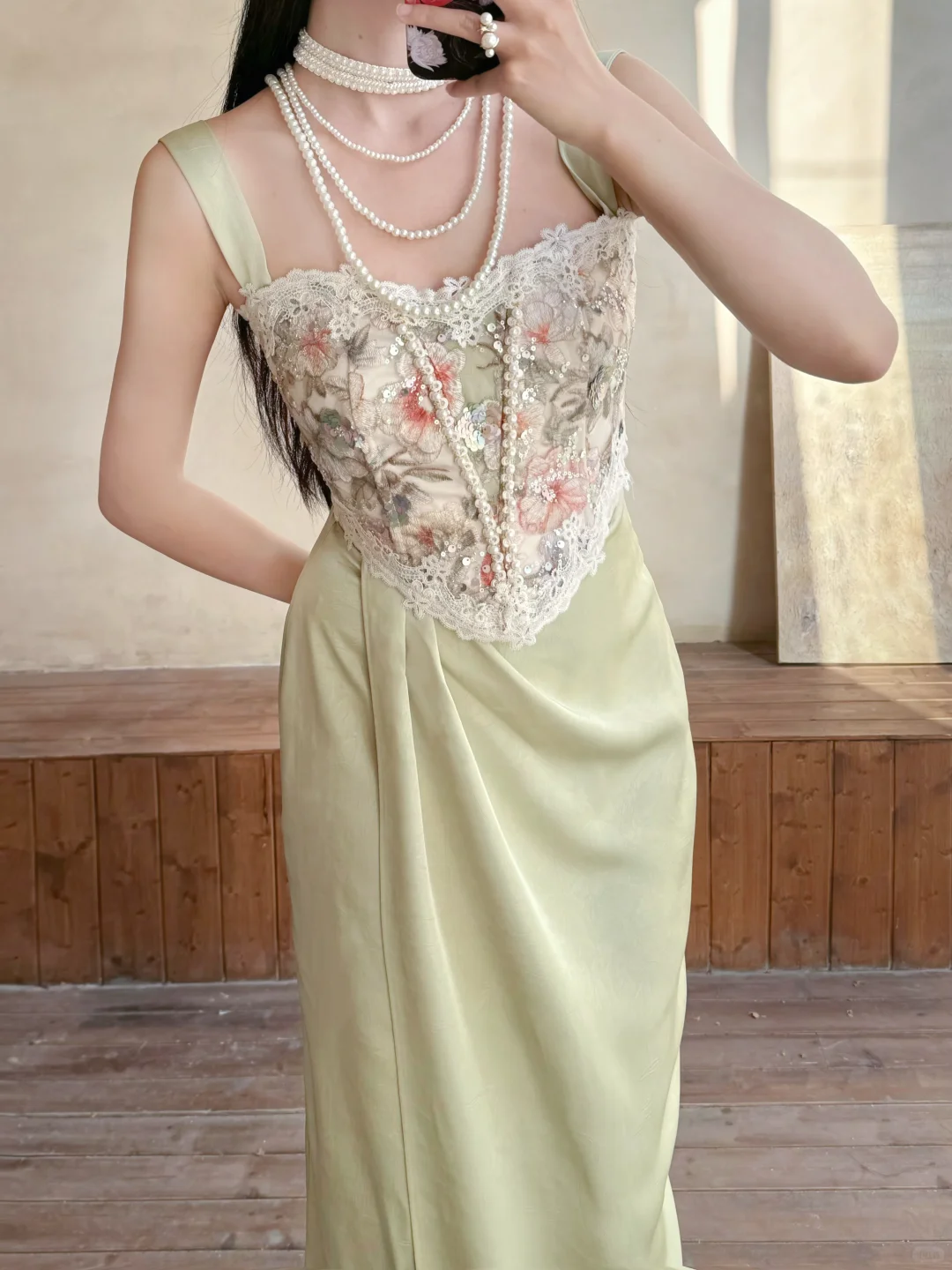 Vintage Sheath Straps Beaded Green Satin Prom Dress Evening Dress DP6458