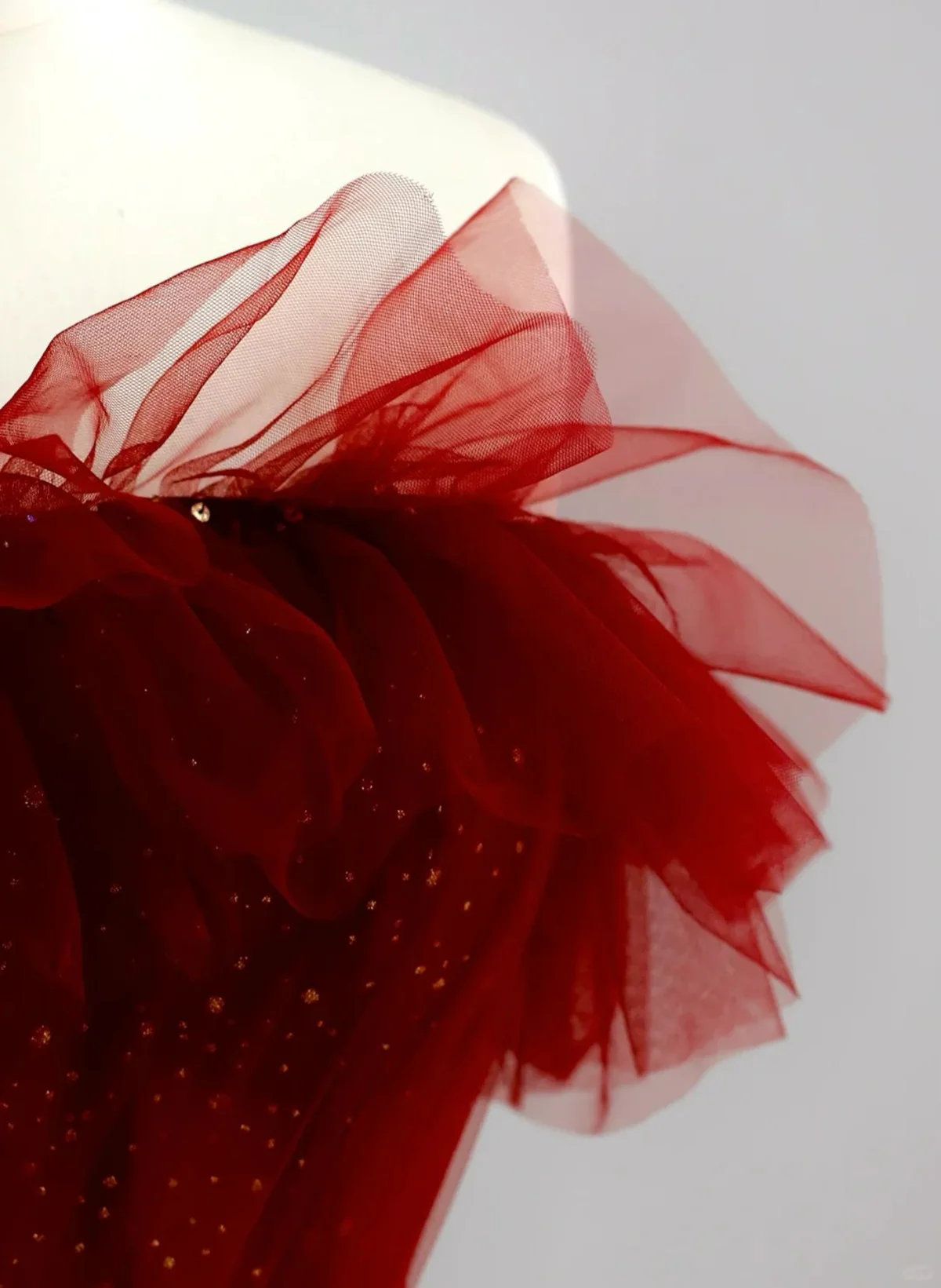 Red Tulle Long Prom Dress Off The Shoulder Evening Dress DP216