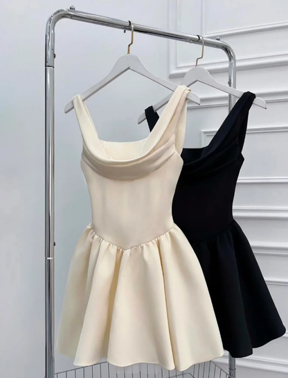 Light Champagne A Line Strap Satin Open Back Mini Homecoming Dress DP2806