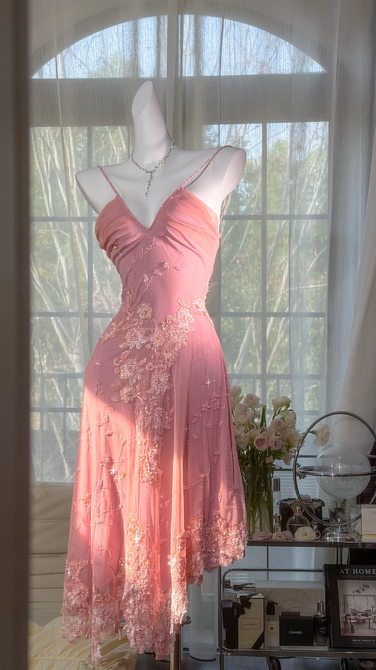 Sweety Vintage Pink Appliques Beaded Chiffon Short Prom Dress Homecoming Dress DP4947