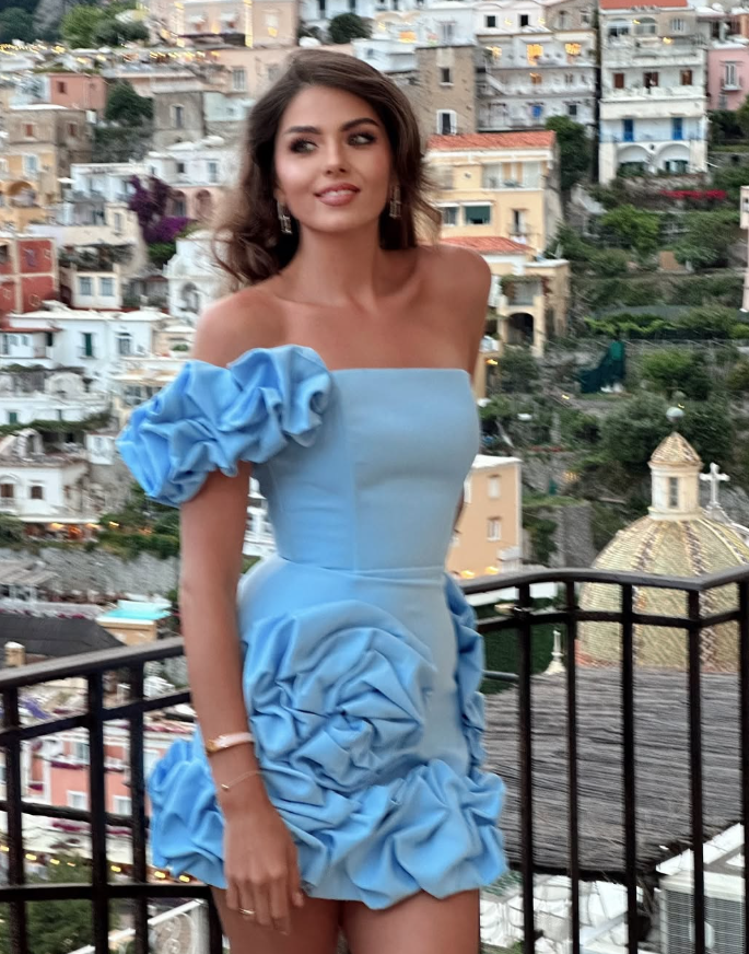 Blue Pleated Sheath One Shoulder Satin Short Party Dress Homecoming Dress Cocktail Dress DP3008