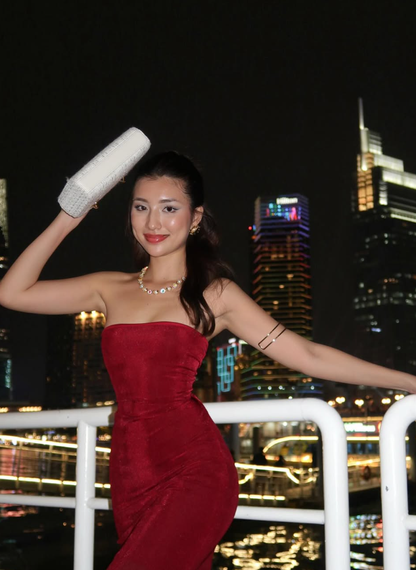 Sexy Sheath Strapless Burgundy Velvet Long Prom Dress Evening Dress DP1629