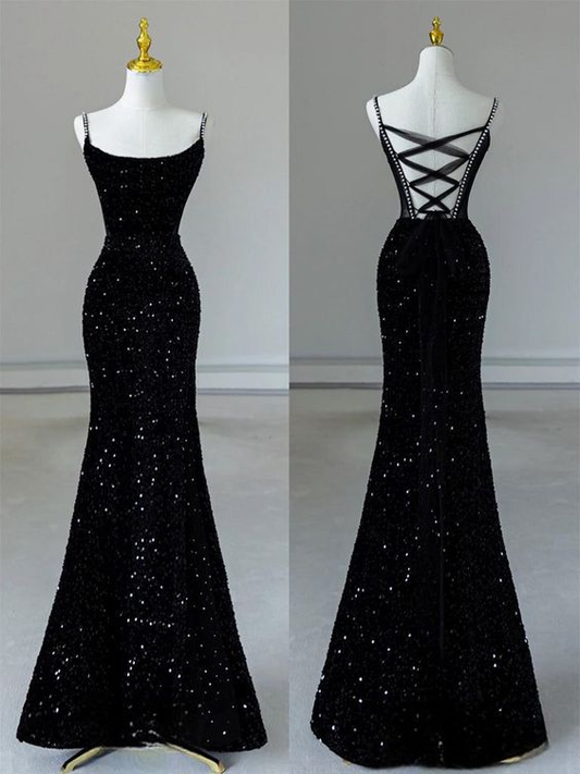 Charming Black Mermaid Sequins Evening Dress Formal Prom Dress DP741