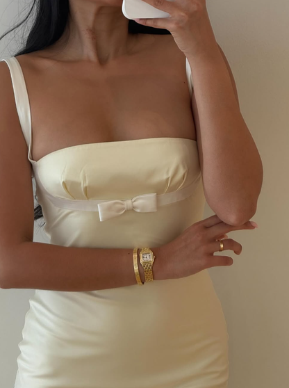 Elegant Light Yellow Mermaid Straps Satin Long Prom Dress Evening Dress DP5122