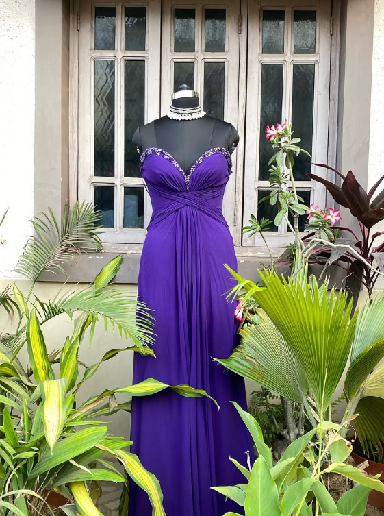 Purple A Line Sweetheart Neck Chiffon Long Prom Dress Evening Dress with Beads DP1379