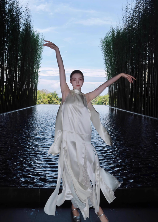 Stunning Flowy White A Line Satin Prom Dress Wedding Guest Dress DP4489