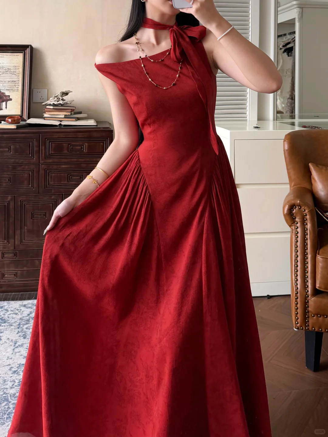 Classic Simple A Line Red Satin Long Prom Dress Evening Dress DP5646