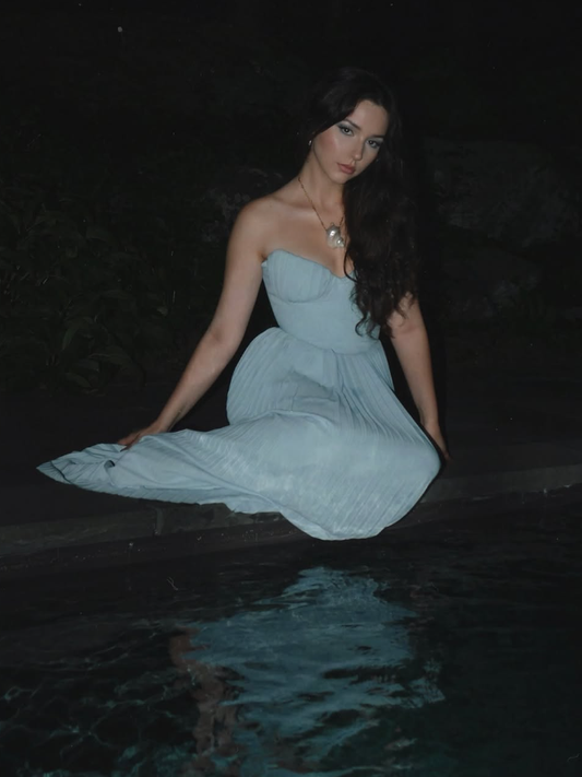 Blue A Line Sweetheart Neck Pleated Satin Prom Dress Formal Dress Wedding Guest Dress DP3390