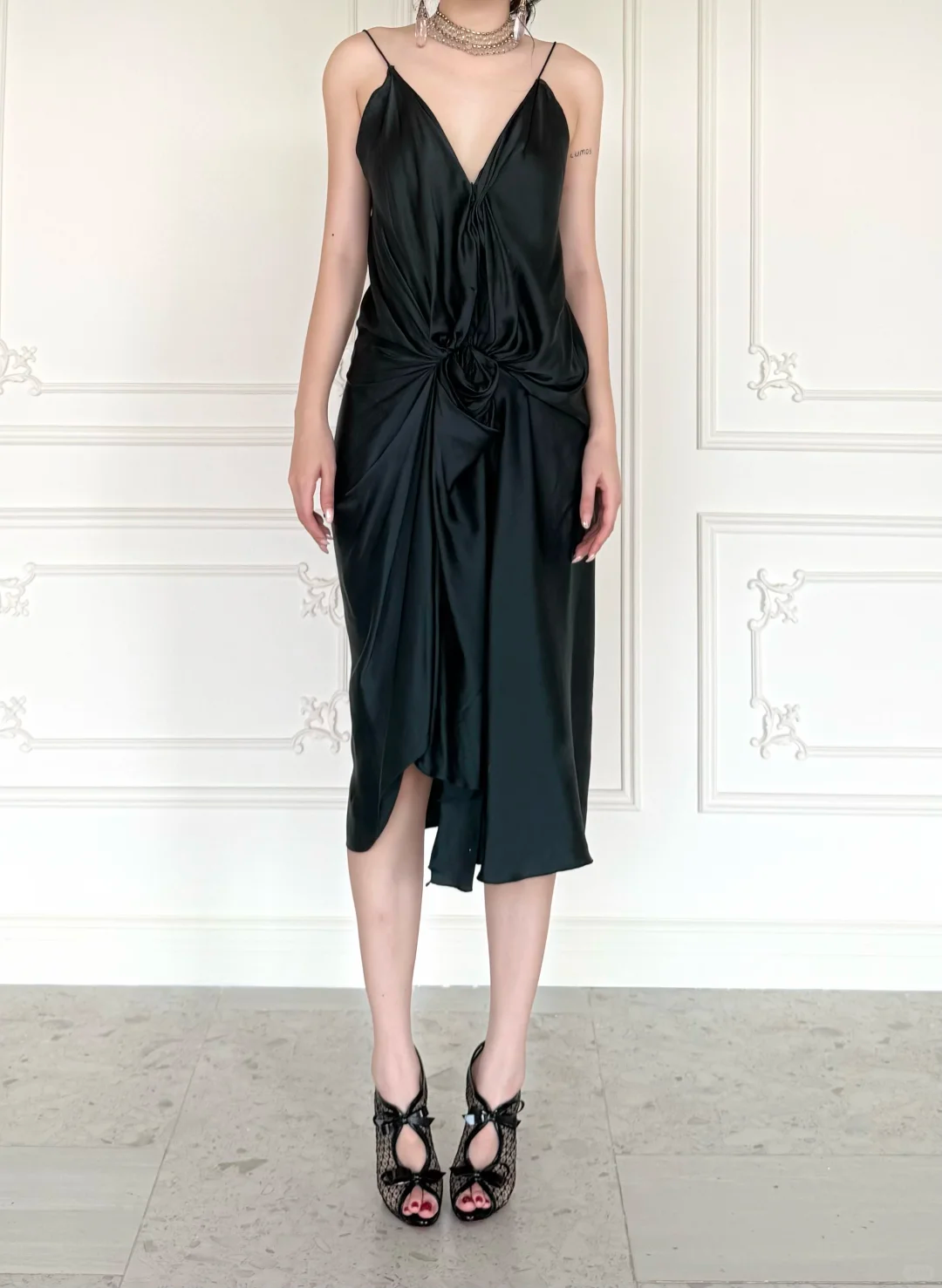 High-class A Line Spaghetti Straps Black Satin Backless Short Prom Dress Homecoming Dress DP6453