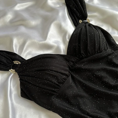 Charming A Line Straps Black Chiffon Prom Dress Evening Dress DP1940