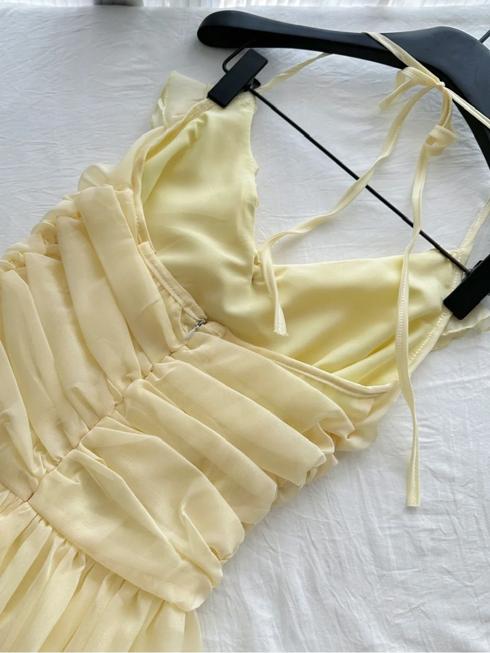 Cute A Line Halter Ruffle Flower Yellow Chiffon Short Homecoming Dress Cocktail Dress DP2568