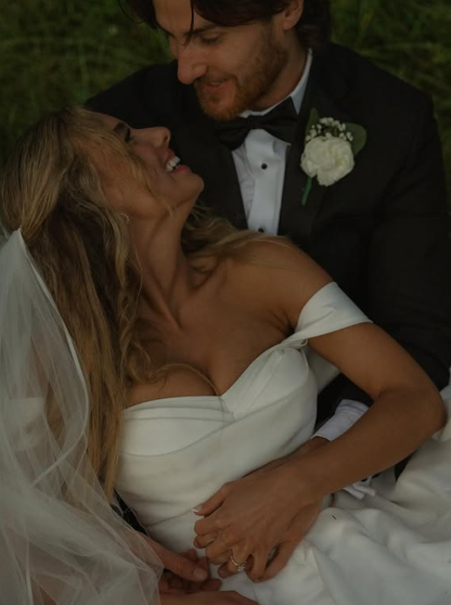 Elegant Ball Gown Off the Shoulder Pleated Simple Satin Wedding Dress DP4372