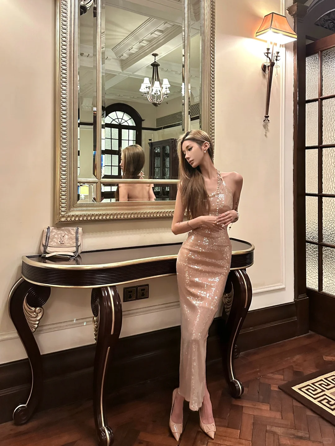 Shiny Sexy Sheath Halter Sequin Open Back Prom Dress Outfits DP4550