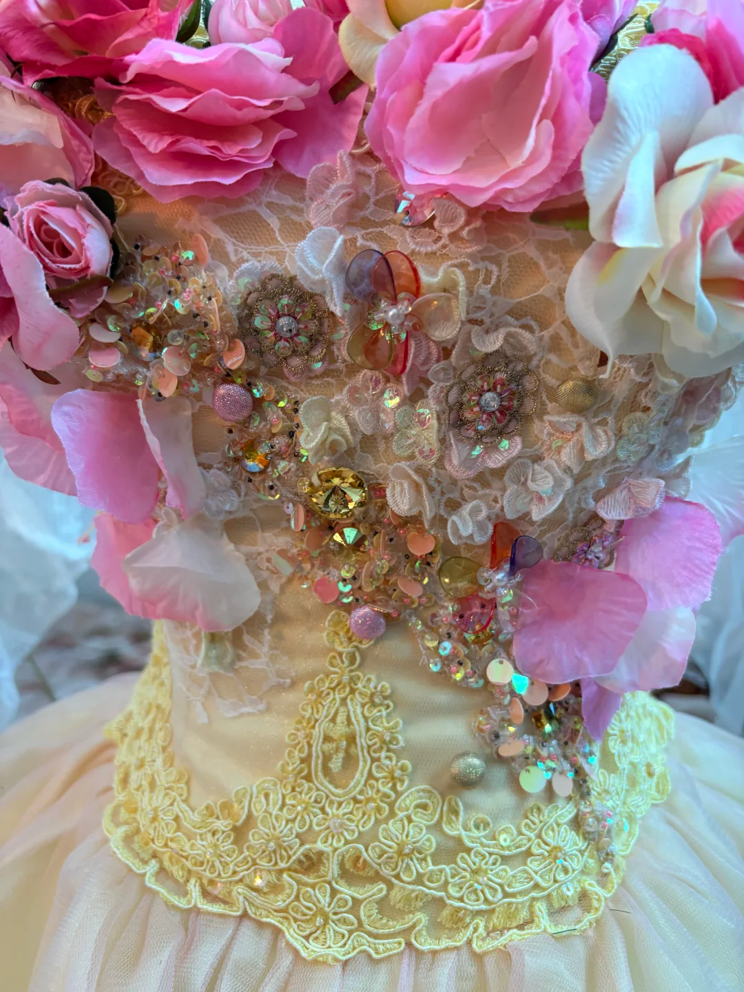 Princess Yellow Ball Gown 3D Floral Tulle Lace Long Prom Dress 16th Birthday Dress DP5388