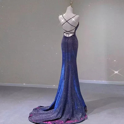 Sparkly Mermaid Long Prom Dress Backless Evening Gown DP245