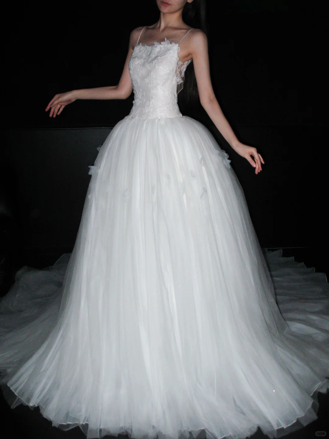 Backless Unique Ball Gown Straps White Lace Applique Tulle Long Wedding Dress DP6382