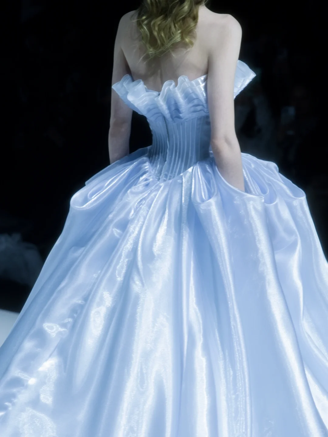 Baby Blue A Line Strapless Pleated Satin Long Prom Dress DP2837