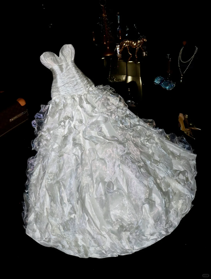 Pretty A Line Sweetheart Neck Ruffle White Organza Prom Dress 21th Birthday Dress DP3891