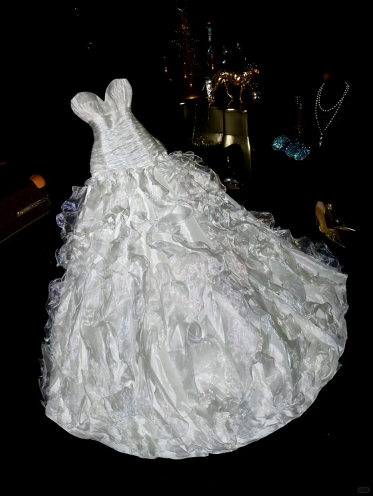 Pretty A Line Sweetheart Neck Ruffle White Organza Prom Dress 21th Birthday Dress DP3891