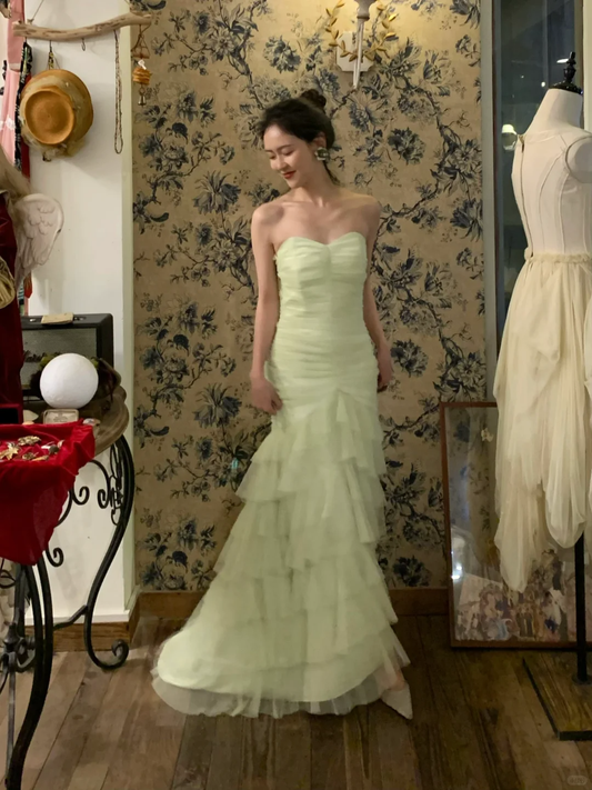 Vintage Light Green Sweetheart Neck Layered Tulle Prom Dress 22th Birthday Dress DP3931