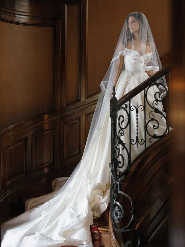 Classic Ball Gown Sweetheart Neck White Satin Long Train Wedding Dress DP5836