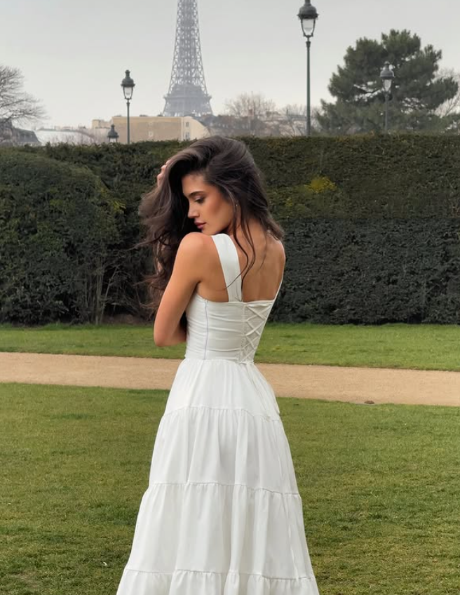 Simple A Line Spaghetti Straps White Satin Prom Dress Evening Dress DP6037