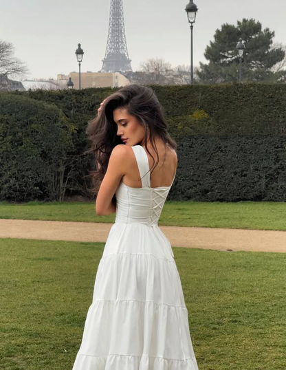 Simple A Line Spaghetti Straps White Satin Prom Dress Evening Dress DP6037