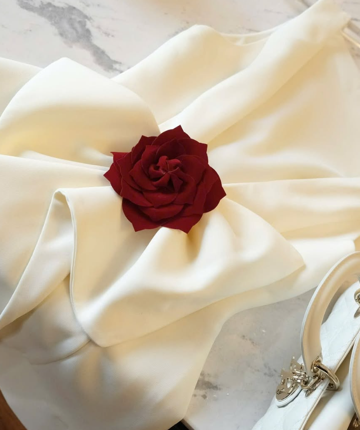 White A Line Round Neck Satin Open Back Short Homecoming Dress with Flower DP1423