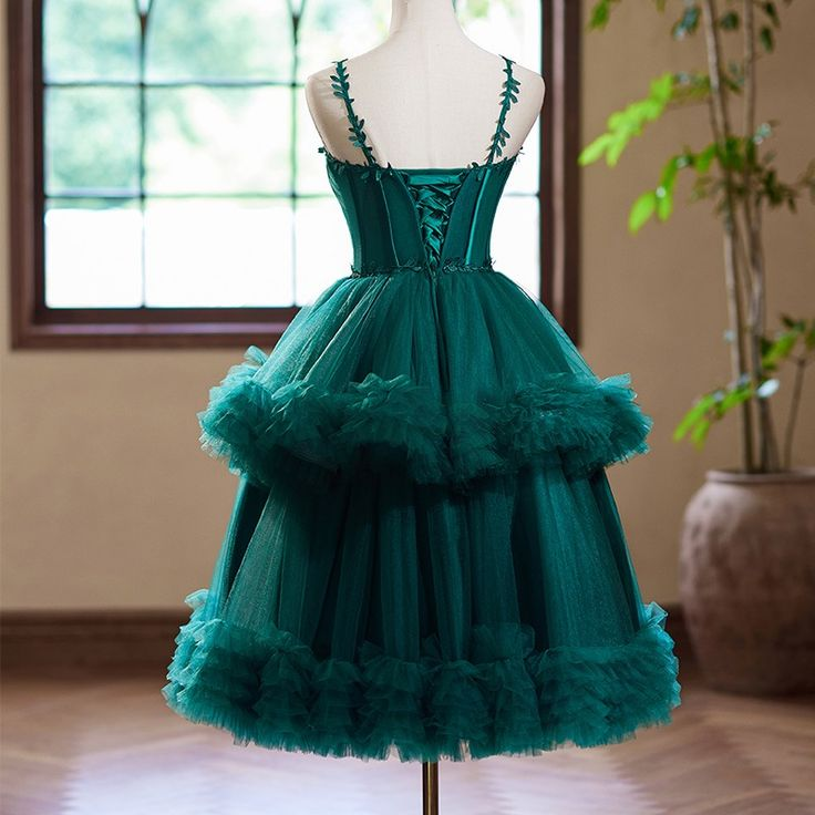 Green Tulle Pleated Short Prom Dress Homecoming Dress DP564