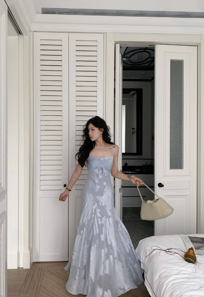 Elegant A Line Spaghetti Strap Printed Floral Satin Prom Dress Date Dress DP4755