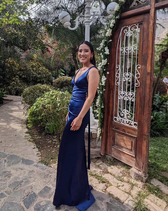 Simple A Line V Neck Navy Blue Satin Long Prom Dress Evening Dress DP1410