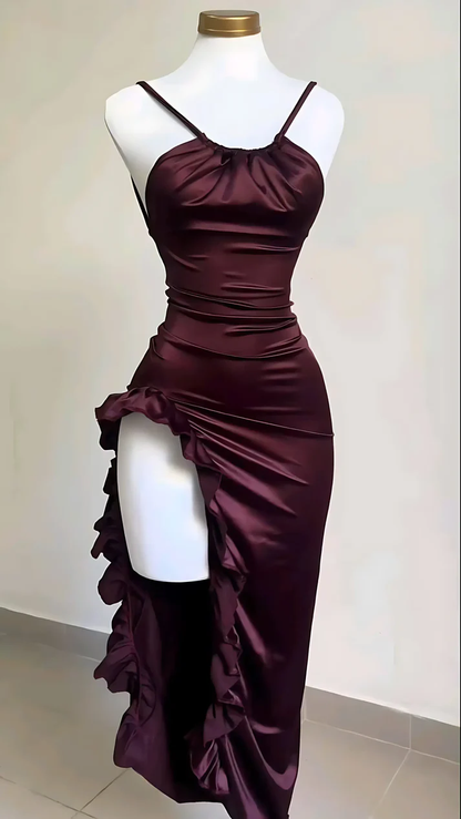 Sexy Ruffles Slit Prom Dress Party Dress DP182