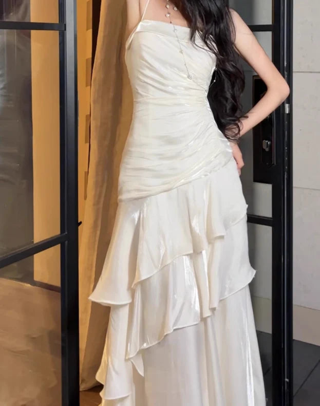 White Enchanted 🤍 Prom Dress for Party&Graduation-Ruffled Layered Fairytale Birthday Evening Dress DP2239