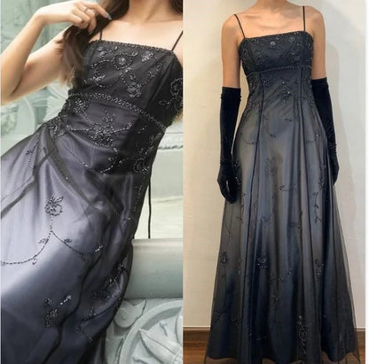 Vintage Blue Gradient Prom Dress for Birthday,Graduation90s Backless Romantic Beaded Evening Dress for Quinceañera DP2124