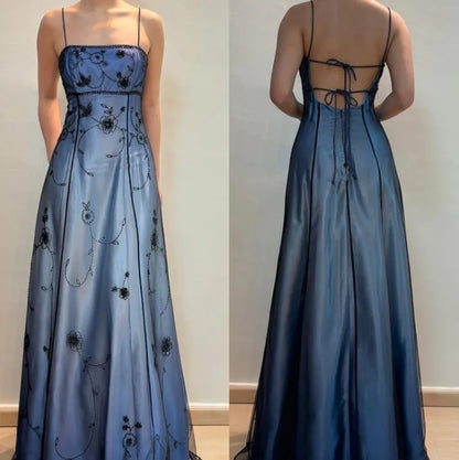 Vintage Blue Gradient Prom Dress for Birthday,Graduation90s Backless Romantic Beaded Evening Dress for Quinceañera DP2124