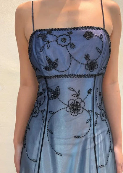 Vintage Blue Gradient Prom Dress for Birthday,Graduation90s Backless Romantic Beaded Evening Dress for Quinceañera DP2124