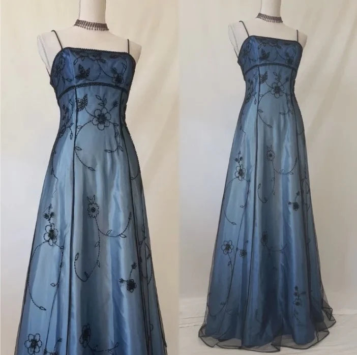 Vintage Blue Gradient Prom Dress for Birthday,Graduation90s Backless Romantic Beaded Evening Dress for Quinceañera DP2124