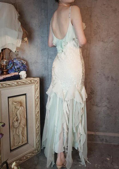 Gentle Mermaid Spaghetti Strap Mint Green Chiffon Long Prom Dress Graduation Prom Dress DP1961