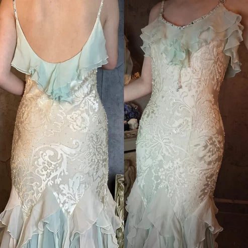Gentle Mermaid Spaghetti Strap Mint Green Chiffon Long Prom Dress Graduation Prom Dress DP1961