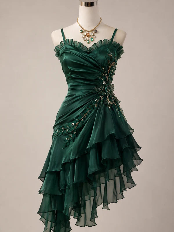 Pretty Short Dark Green Prom Dress Sheath Chiffon Homecoming Dress DP7551
