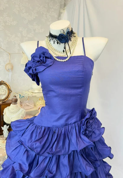 Purple A Line Spaghetti Strap Layered Satin Short Homecoming Dress DP7553