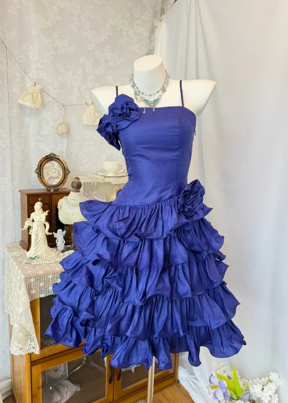 Purple A Line Spaghetti Strap Layered Satin Short Homecoming Dress DP7553
