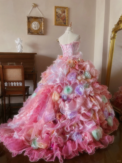 Dreamy Multi-color Ball Gown Floral Organza Prom Dress 16TH Birthday Dress DP5016