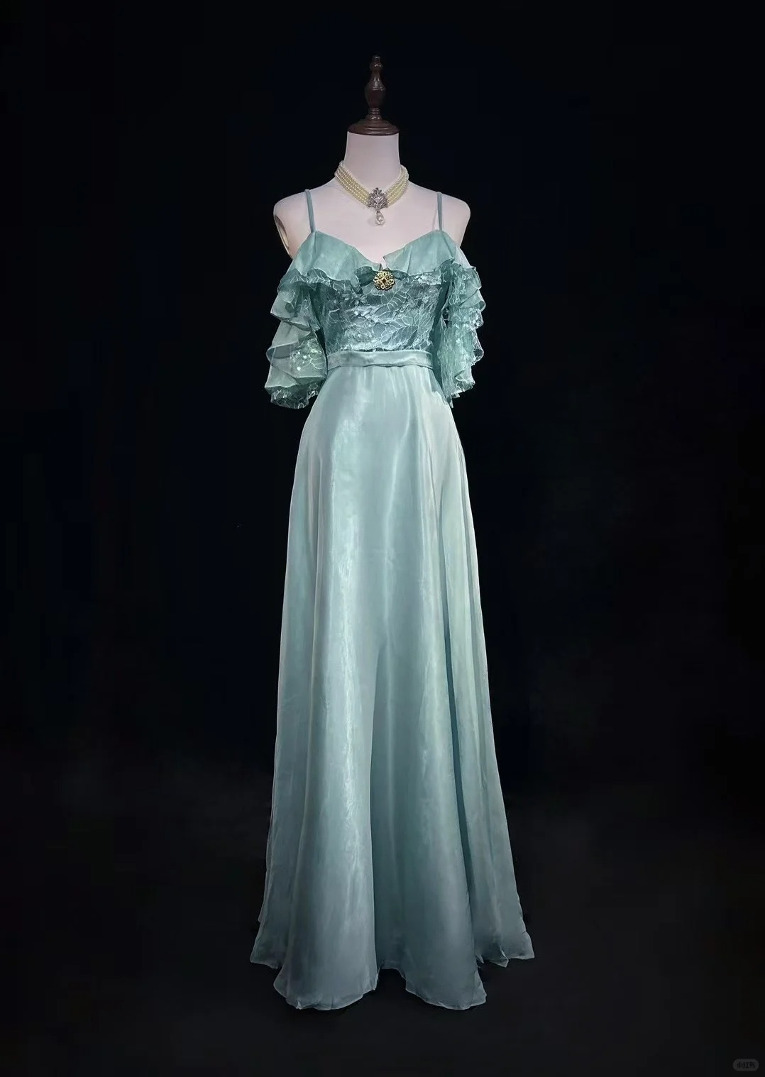 Blue Retro Gentle A Line Off the Shoulder Lace Satin Prom Dress Party Dress DP2774