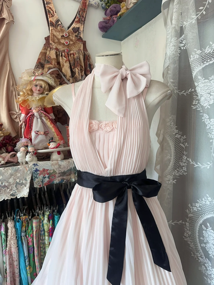 Sweety Vintage A Line Halter Light Pink Bow Chiffon Short Homecoming Dress Party Dress DP4992