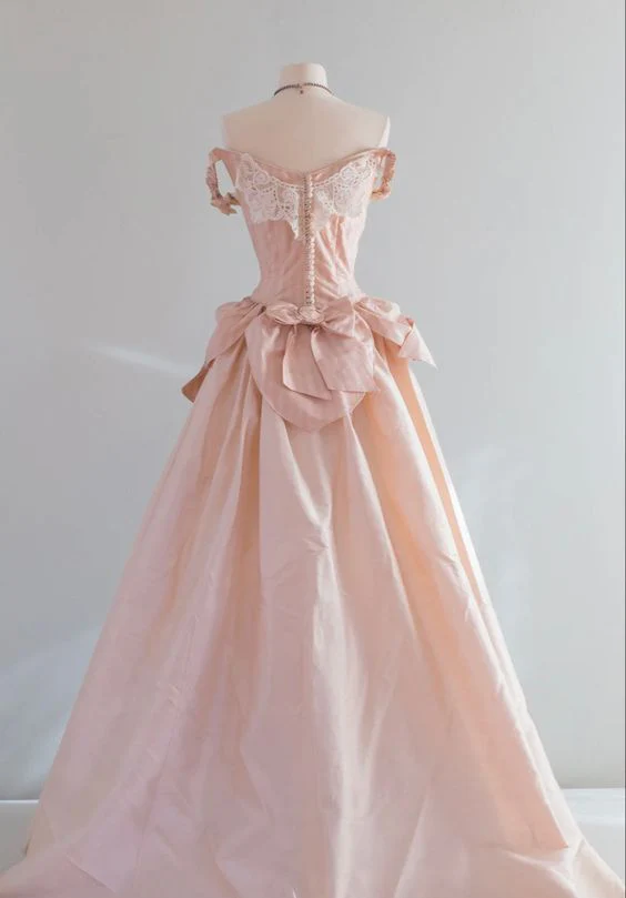 Vintage Off Shoulder A Line Long Prom Dress Party Dress DP655