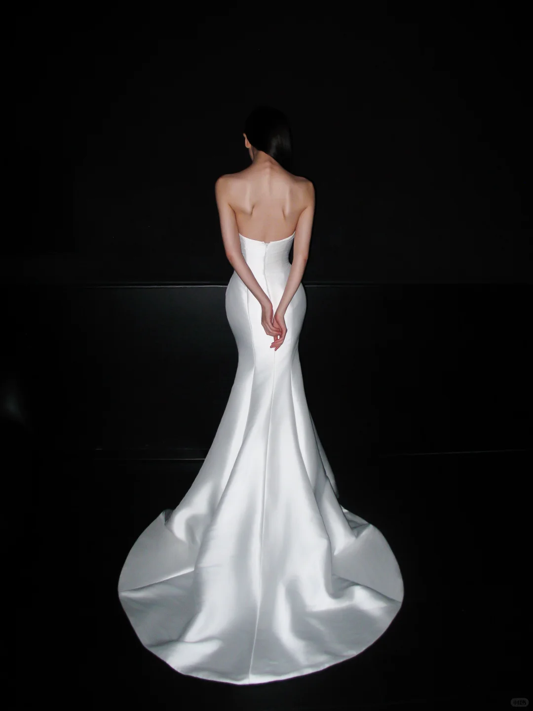 White Unique Mermaid Strapless Satin Long Sweep Wedding Dress DP5789